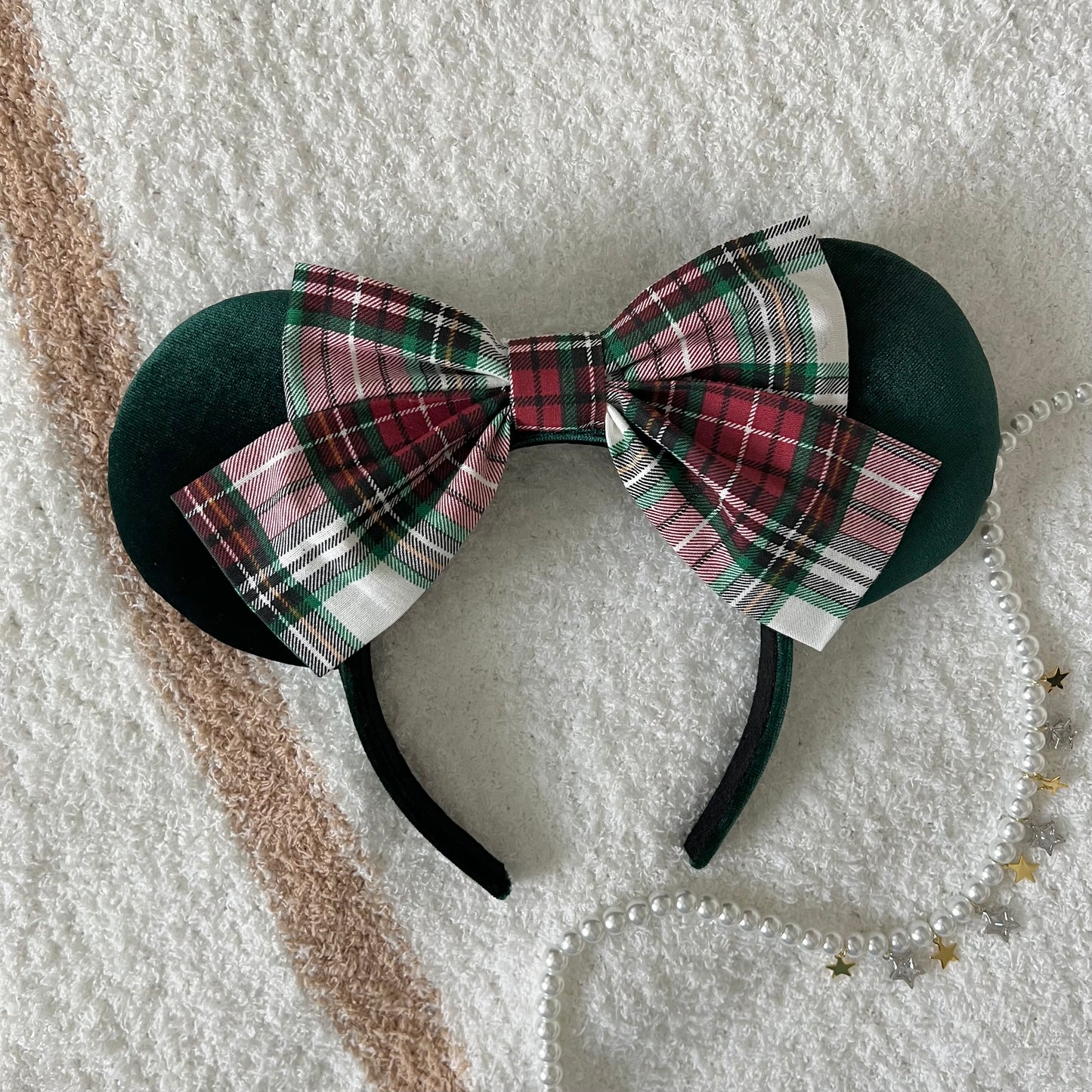 Hunter Green Velvet + Plaid Bow Ears