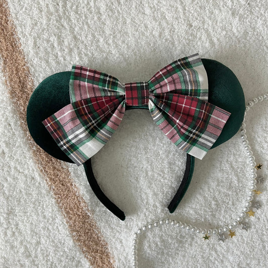 Hunter Green Velvet + Plaid Bow Ears